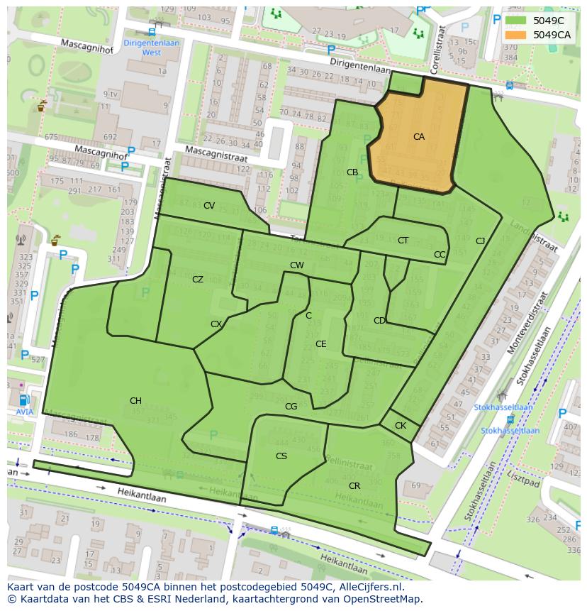 Afbeelding van het postcodegebied 5049 CA op de kaart.