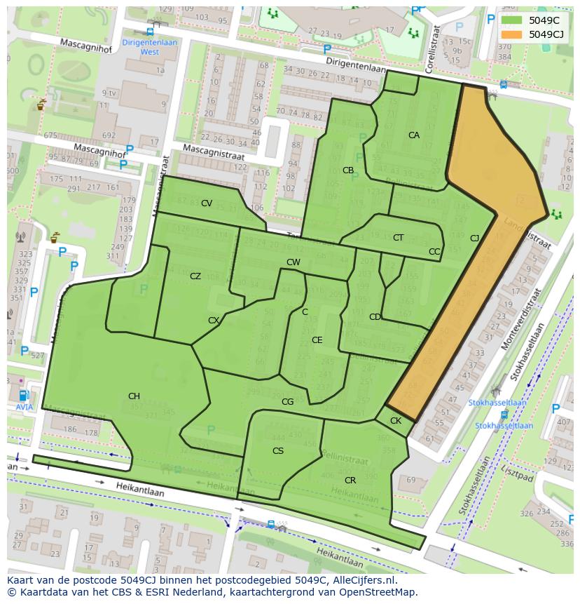 Afbeelding van het postcodegebied 5049 CJ op de kaart.