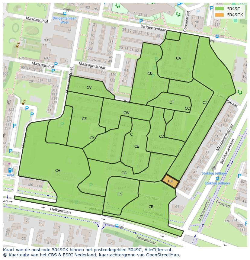 Afbeelding van het postcodegebied 5049 CK op de kaart.