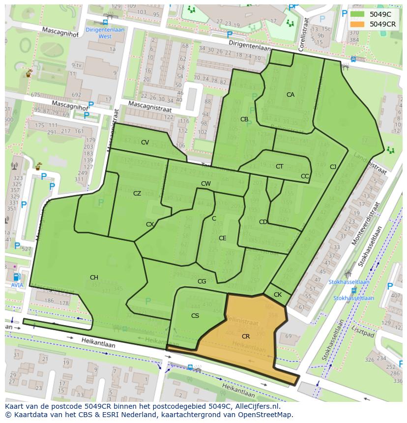 Afbeelding van het postcodegebied 5049 CR op de kaart.