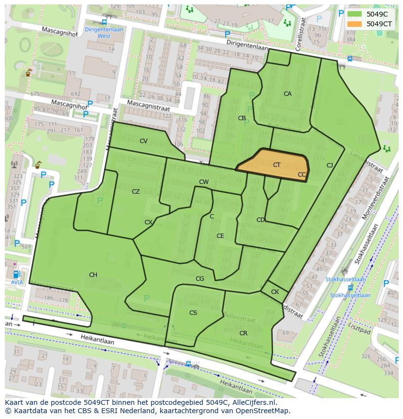 Afbeelding van het postcodegebied 5049 CT op de kaart.