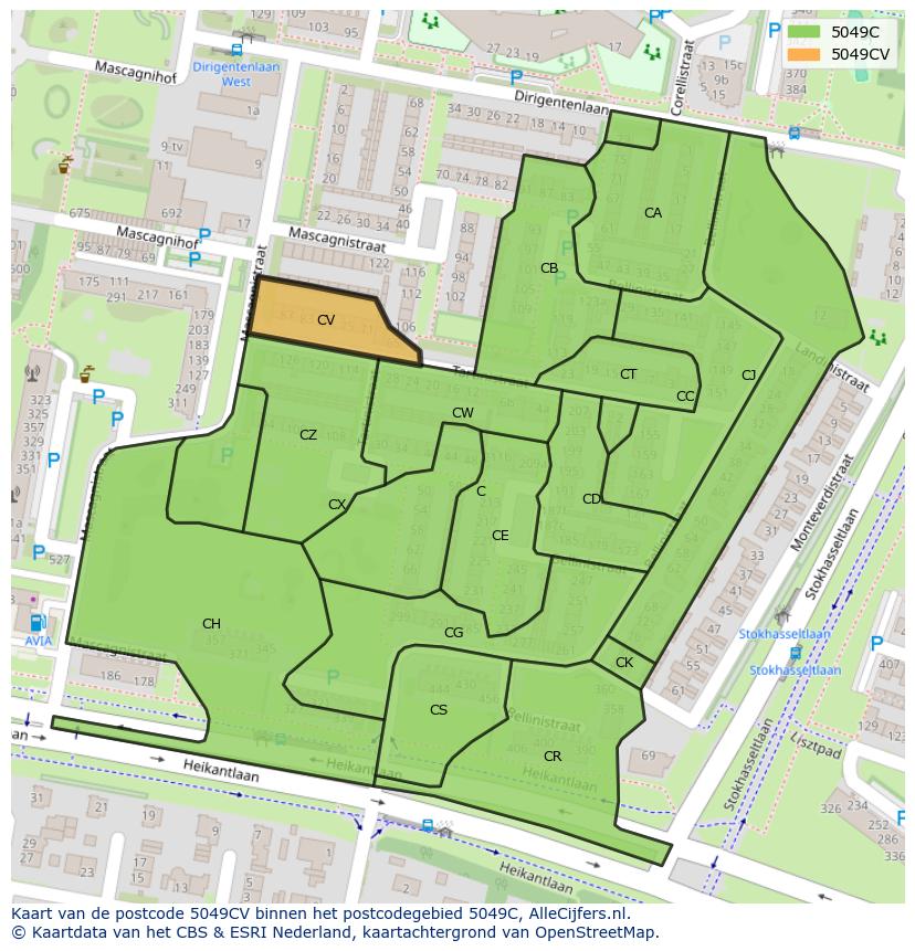 Afbeelding van het postcodegebied 5049 CV op de kaart.