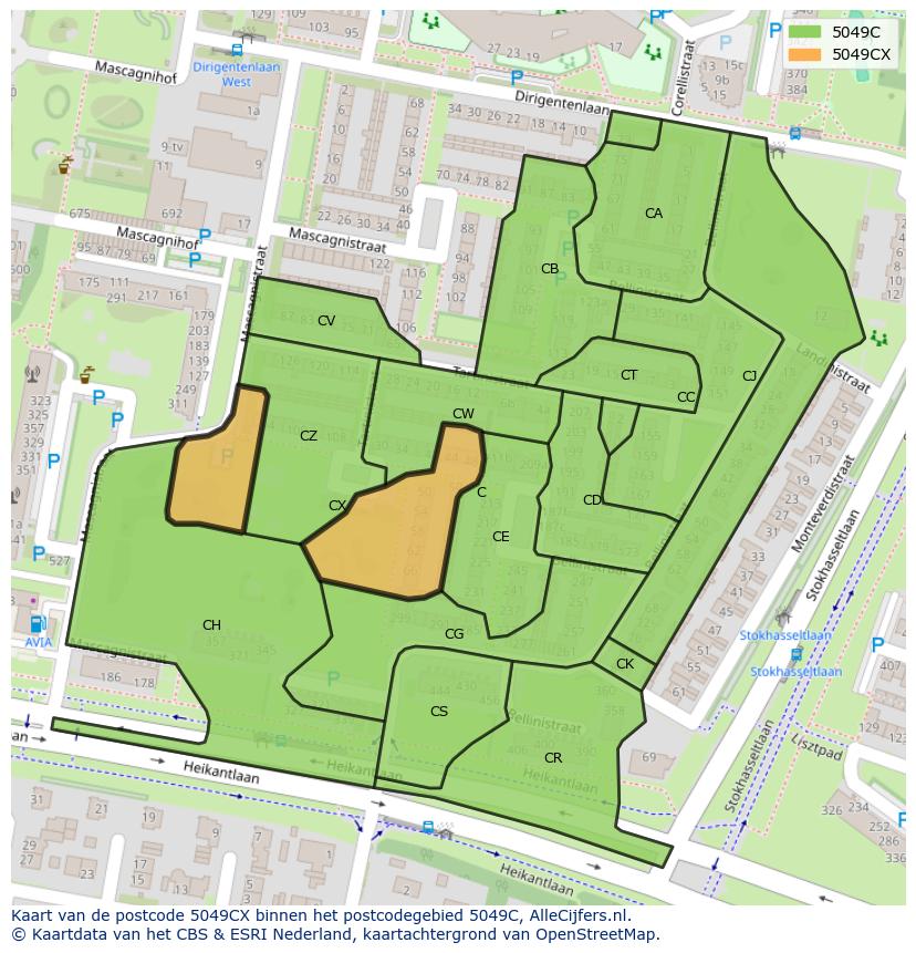 Afbeelding van het postcodegebied 5049 CX op de kaart.