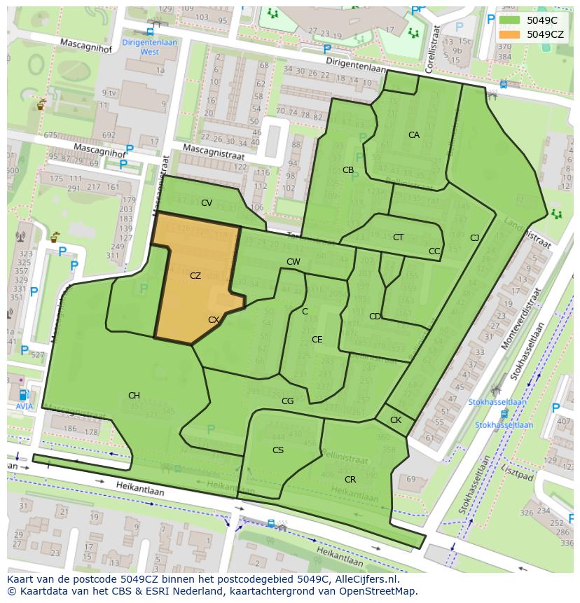 Afbeelding van het postcodegebied 5049 CZ op de kaart.
