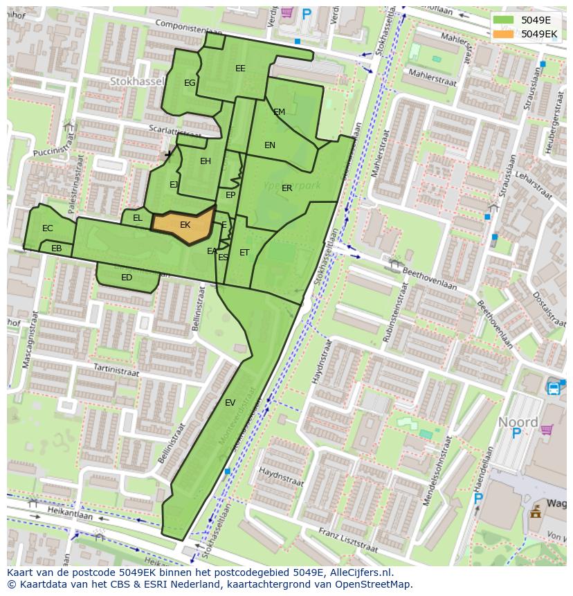 Afbeelding van het postcodegebied 5049 EK op de kaart.