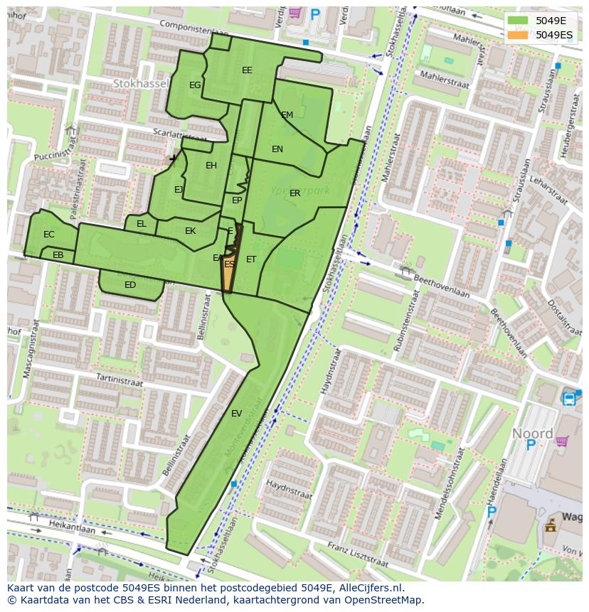 Afbeelding van het postcodegebied 5049 ES op de kaart.