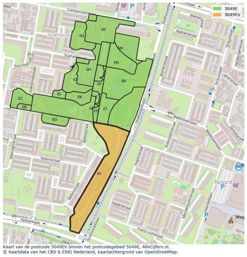 Afbeelding van het postcodegebied 5049 EV op de kaart.