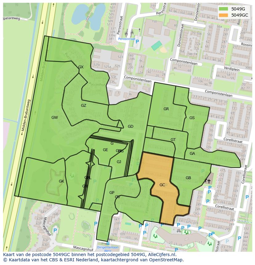 Afbeelding van het postcodegebied 5049 GC op de kaart.