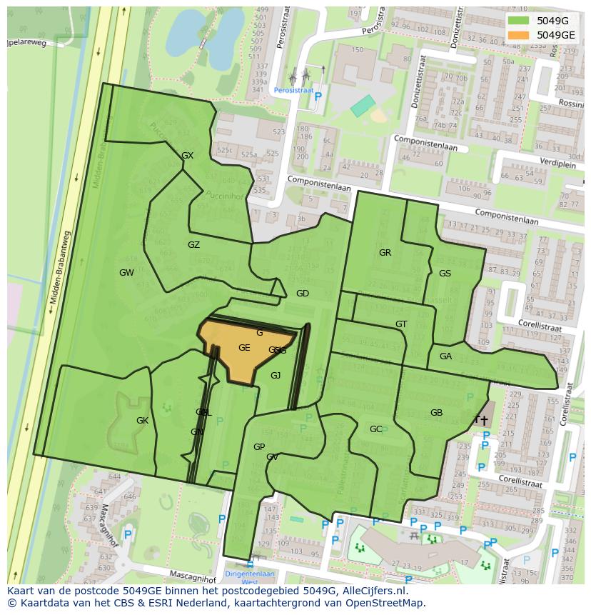 Afbeelding van het postcodegebied 5049 GE op de kaart.