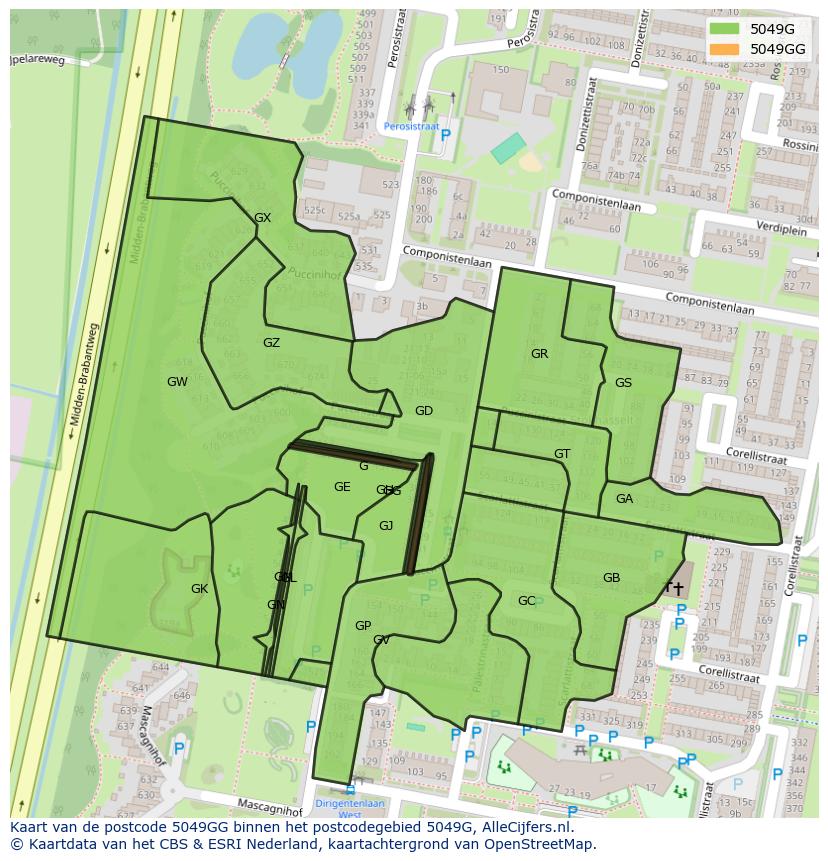 Afbeelding van het postcodegebied 5049 GG op de kaart.
