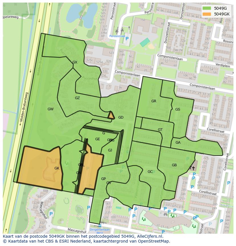 Afbeelding van het postcodegebied 5049 GK op de kaart.
