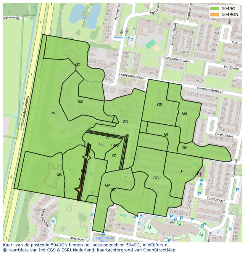 Afbeelding van het postcodegebied 5049 GN op de kaart.