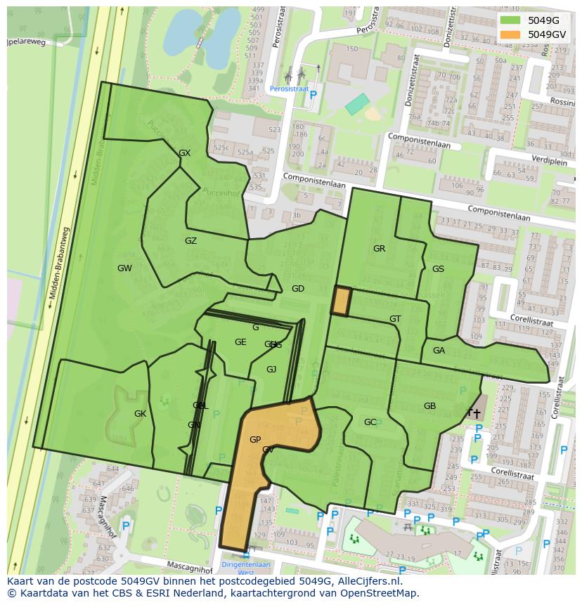 Afbeelding van het postcodegebied 5049 GV op de kaart.