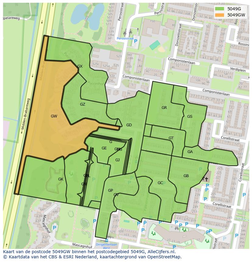 Afbeelding van het postcodegebied 5049 GW op de kaart.