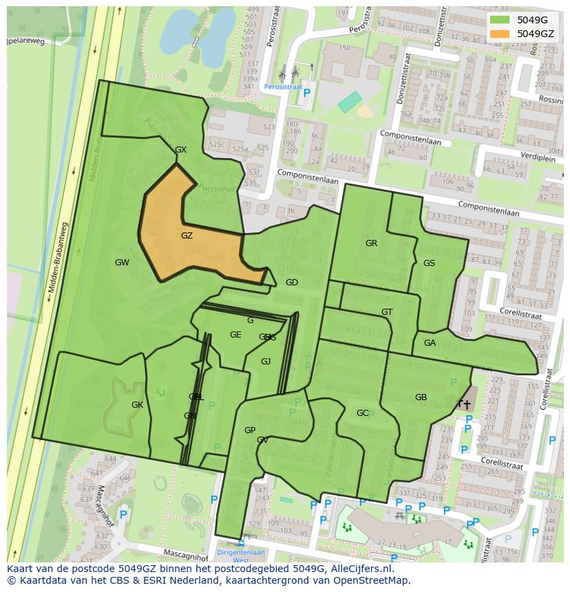 Afbeelding van het postcodegebied 5049 GZ op de kaart.