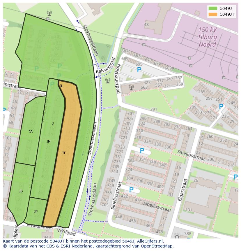 Afbeelding van het postcodegebied 5049 JT op de kaart.