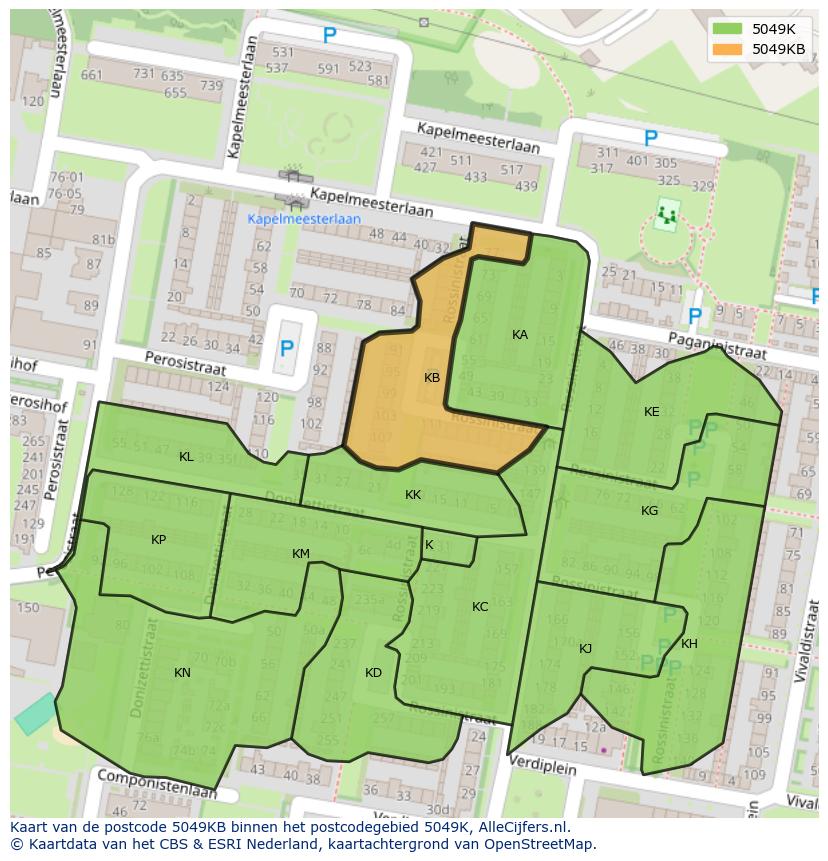Afbeelding van het postcodegebied 5049 KB op de kaart.