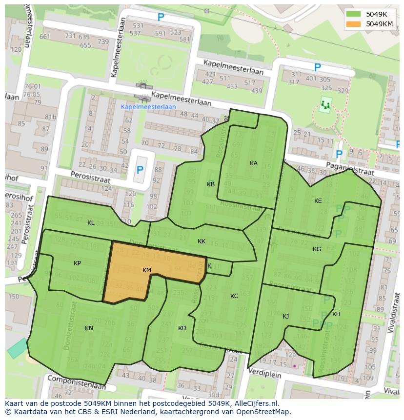Afbeelding van het postcodegebied 5049 KM op de kaart.