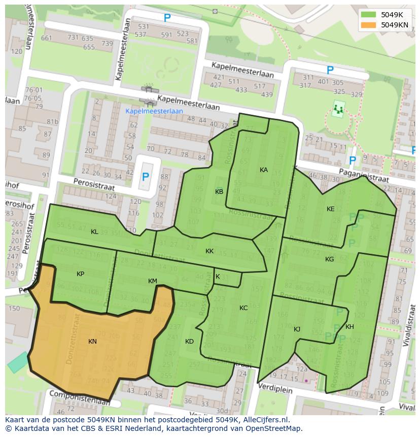 Afbeelding van het postcodegebied 5049 KN op de kaart.