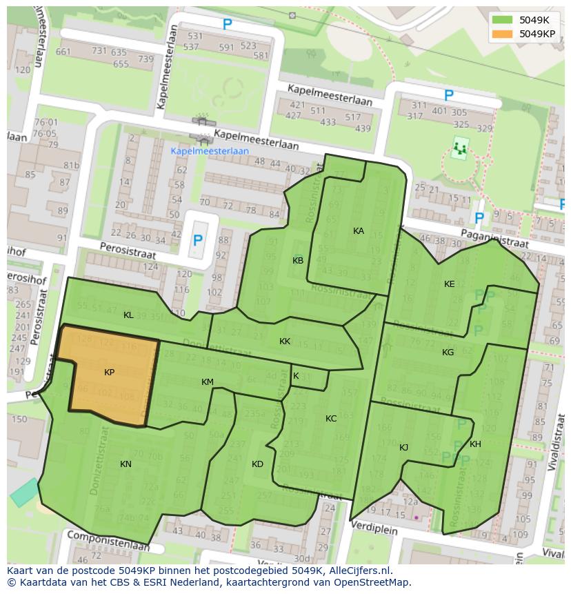 Afbeelding van het postcodegebied 5049 KP op de kaart.