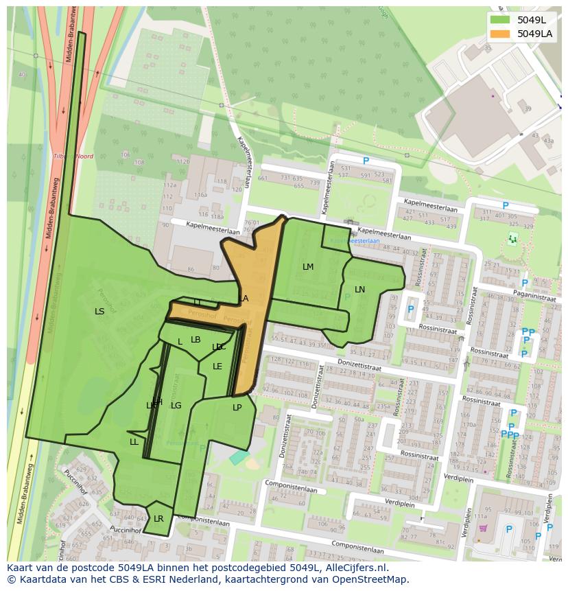 Afbeelding van het postcodegebied 5049 LA op de kaart.