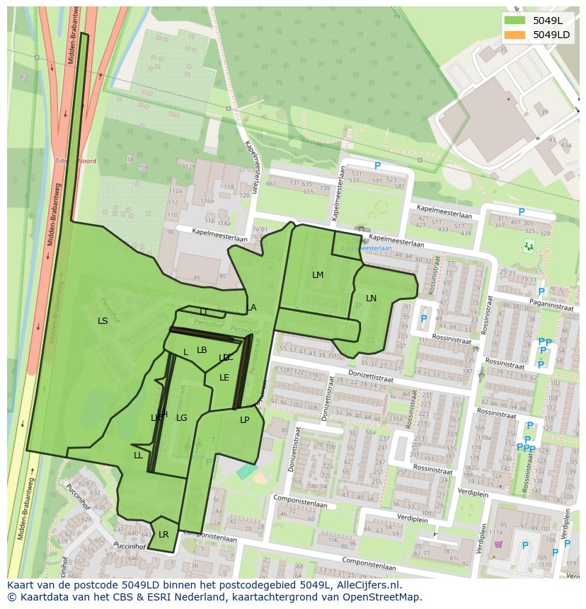 Afbeelding van het postcodegebied 5049 LD op de kaart.