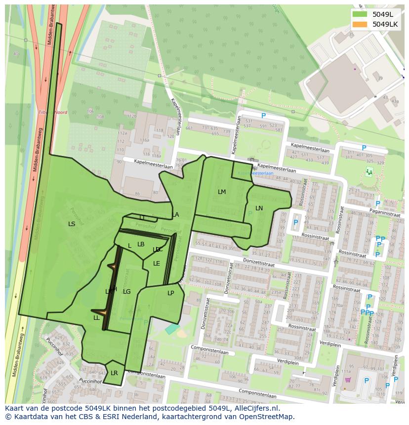 Afbeelding van het postcodegebied 5049 LK op de kaart.