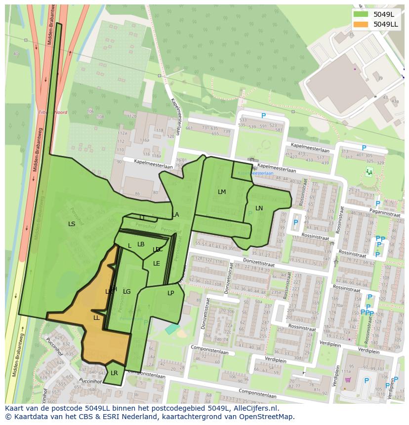 Afbeelding van het postcodegebied 5049 LL op de kaart.