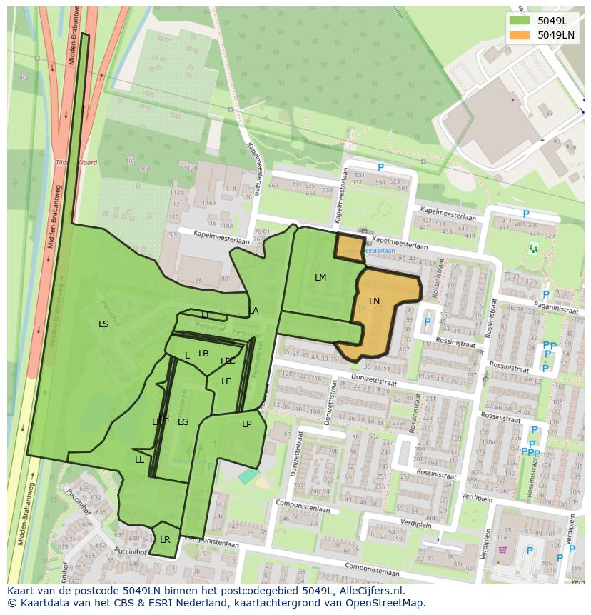 Afbeelding van het postcodegebied 5049 LN op de kaart.