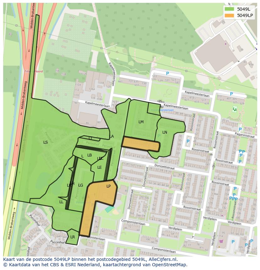 Afbeelding van het postcodegebied 5049 LP op de kaart.