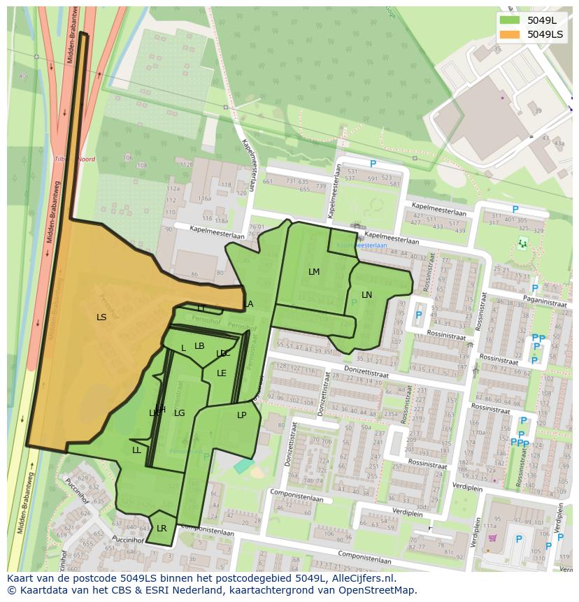 Afbeelding van het postcodegebied 5049 LS op de kaart.