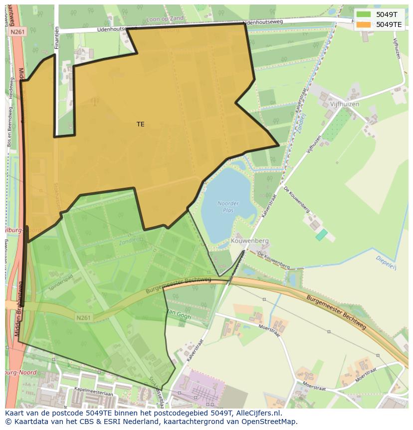 Afbeelding van het postcodegebied 5049 TE op de kaart.