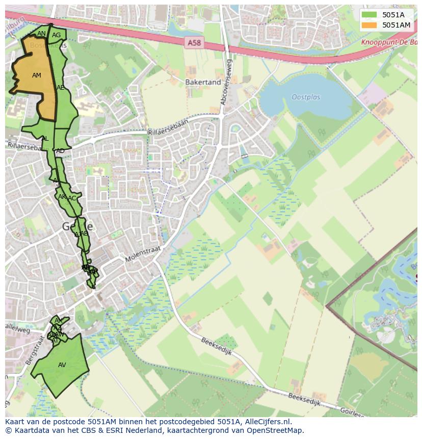Afbeelding van het postcodegebied 5051 AM op de kaart.