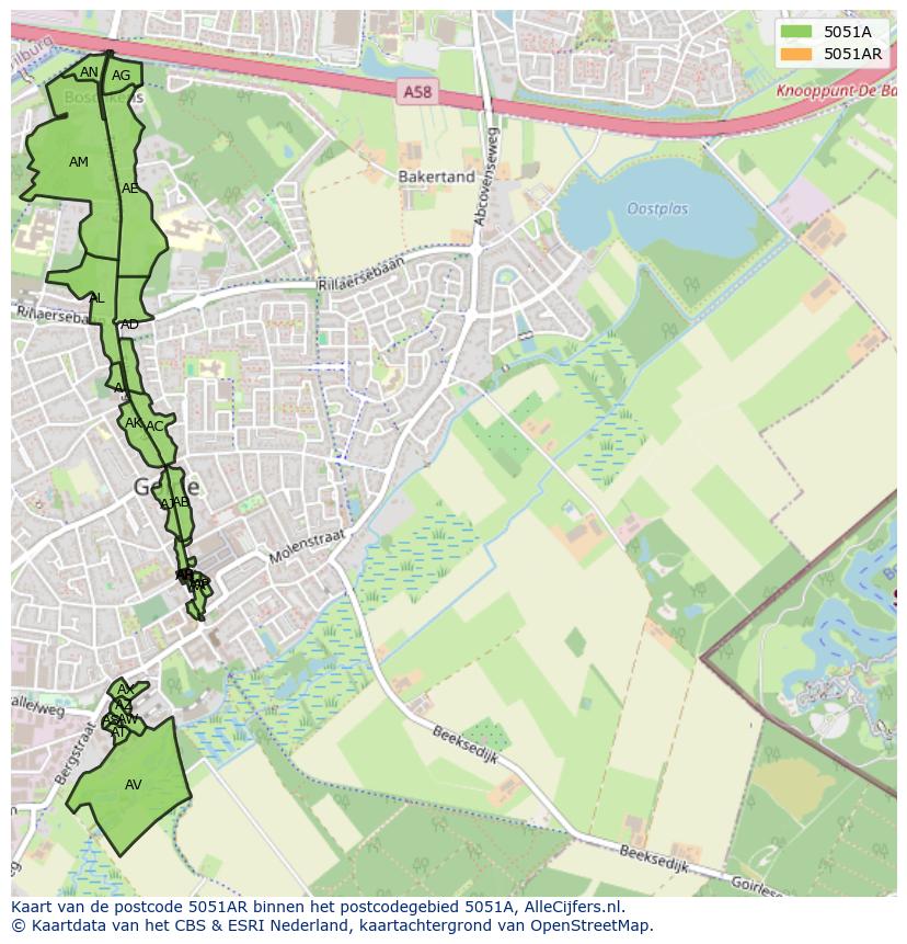 Afbeelding van het postcodegebied 5051 AR op de kaart.