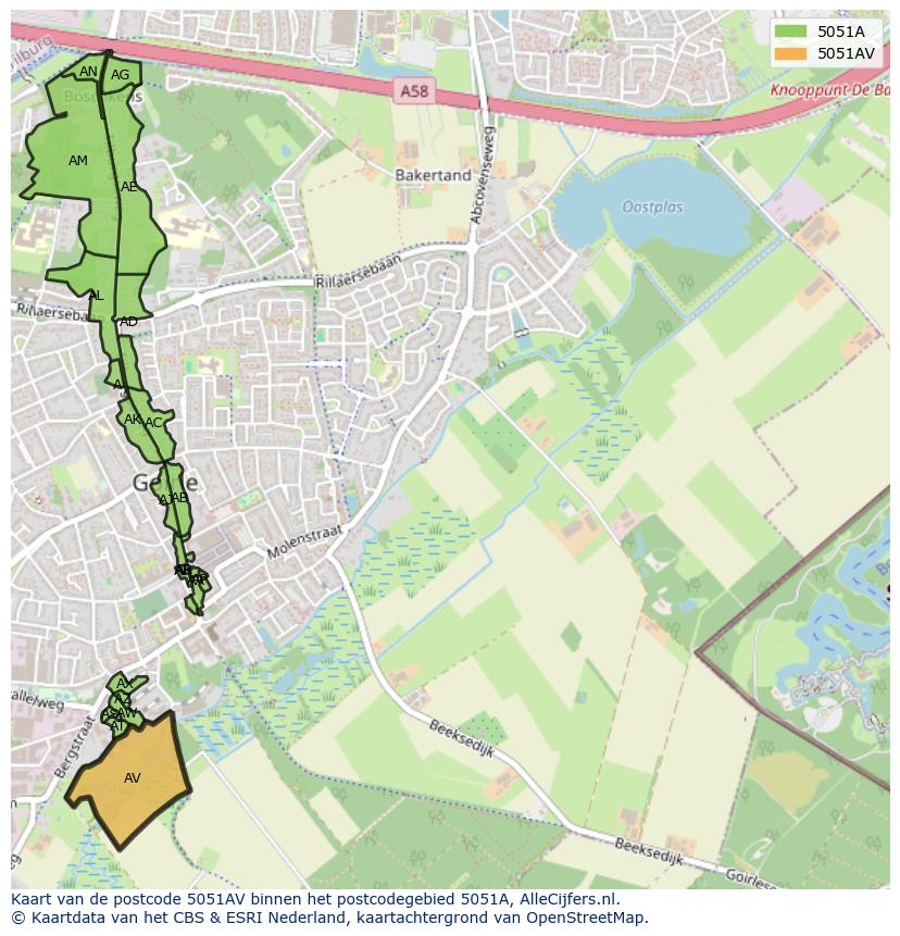 Afbeelding van het postcodegebied 5051 AV op de kaart.