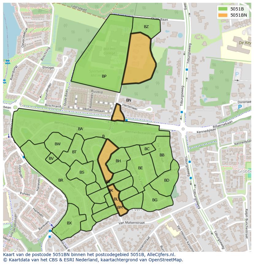 Afbeelding van het postcodegebied 5051 BN op de kaart.