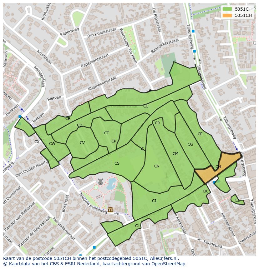 Afbeelding van het postcodegebied 5051 CH op de kaart.