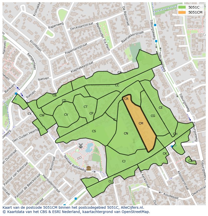 Afbeelding van het postcodegebied 5051 CM op de kaart.