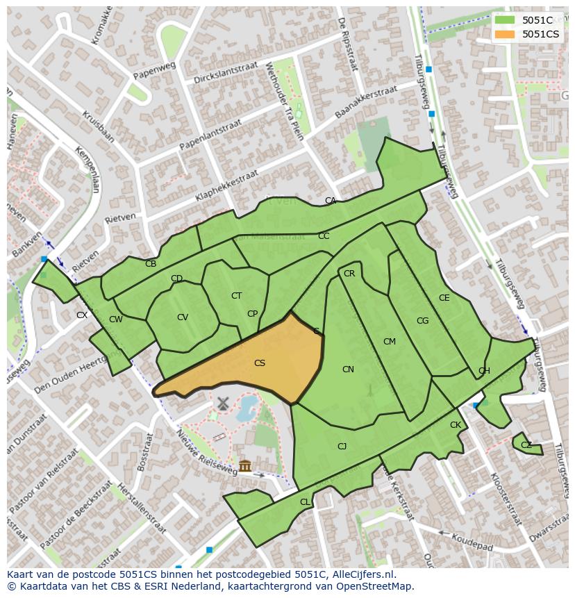 Afbeelding van het postcodegebied 5051 CS op de kaart.
