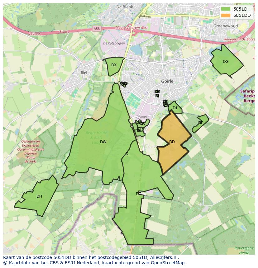 Afbeelding van het postcodegebied 5051 DD op de kaart.