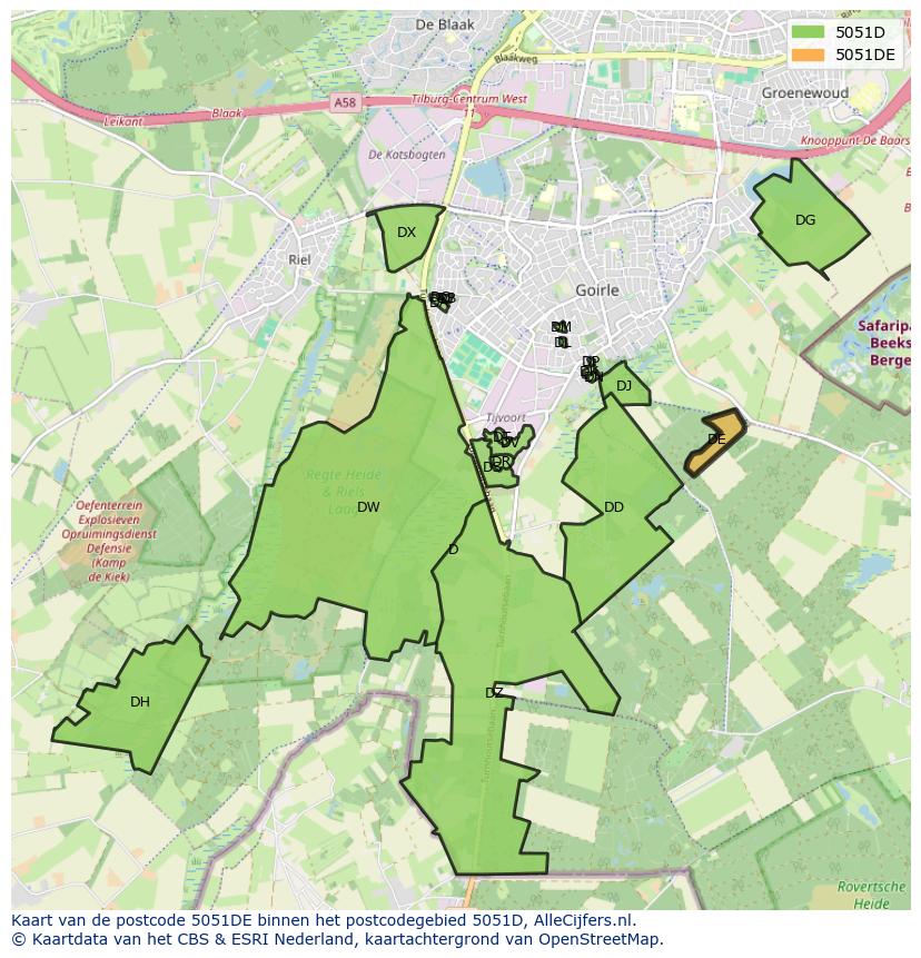 Afbeelding van het postcodegebied 5051 DE op de kaart.