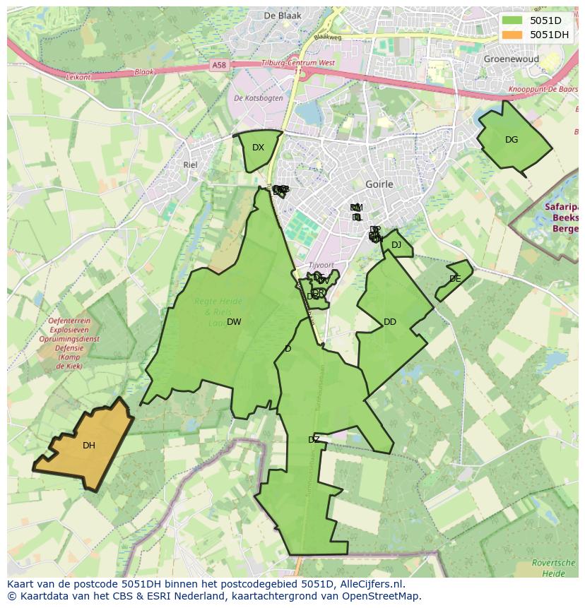 Afbeelding van het postcodegebied 5051 DH op de kaart.