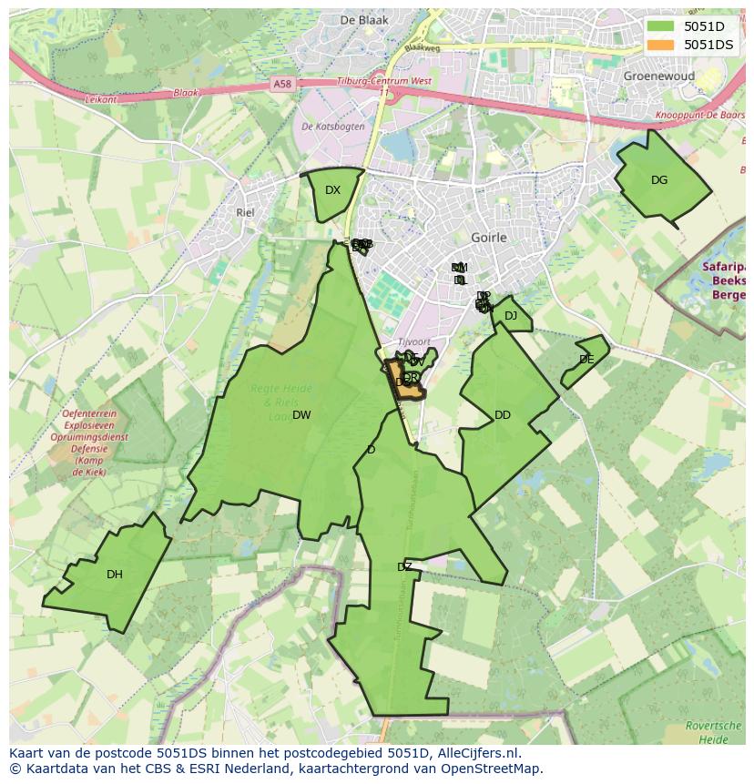 Afbeelding van het postcodegebied 5051 DS op de kaart.