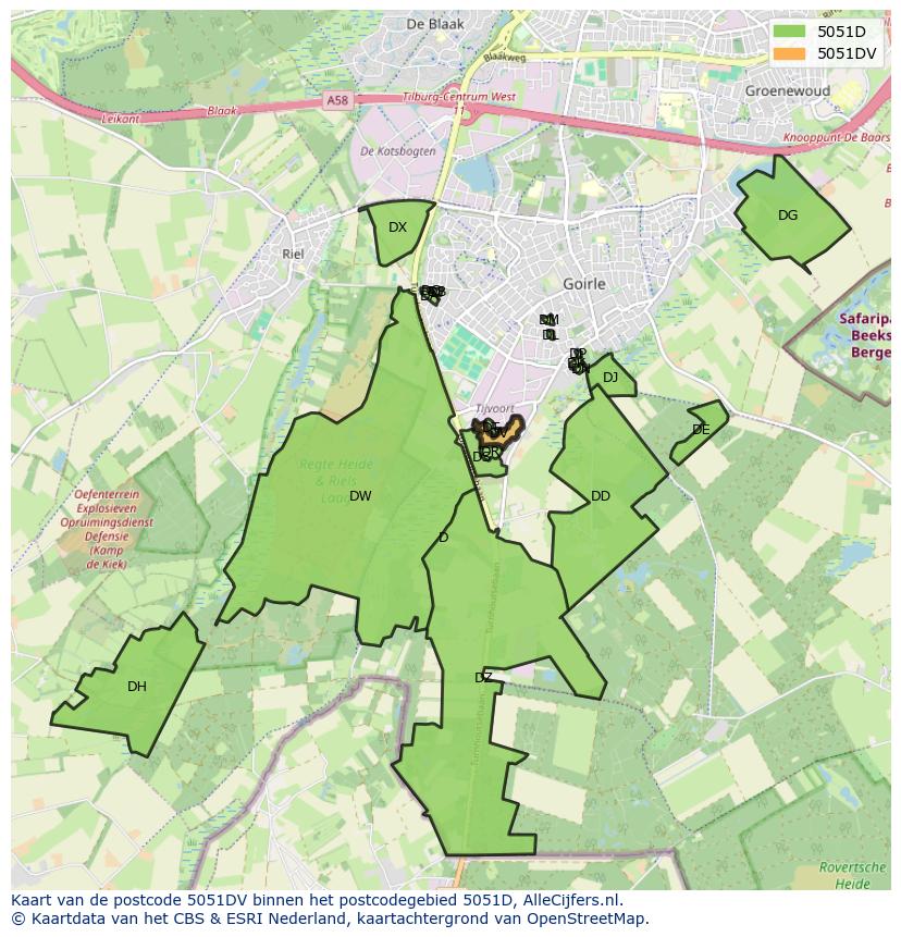 Afbeelding van het postcodegebied 5051 DV op de kaart.