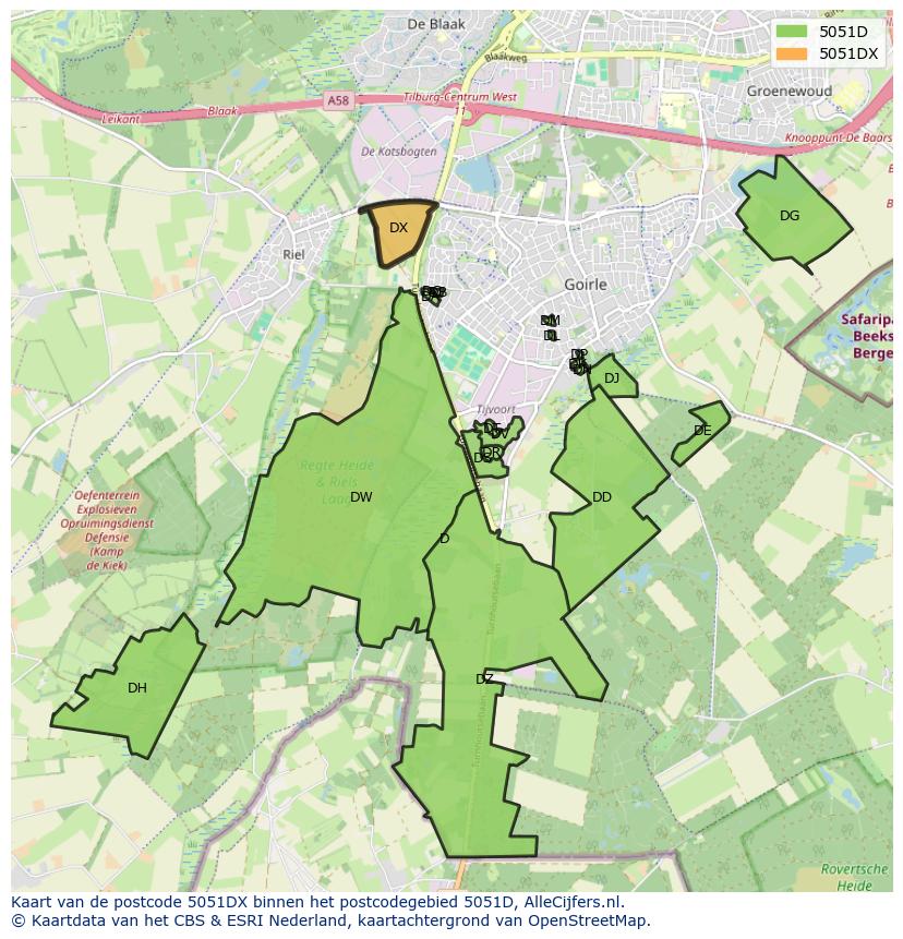 Afbeelding van het postcodegebied 5051 DX op de kaart.