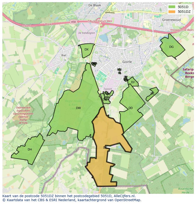 Afbeelding van het postcodegebied 5051 DZ op de kaart.