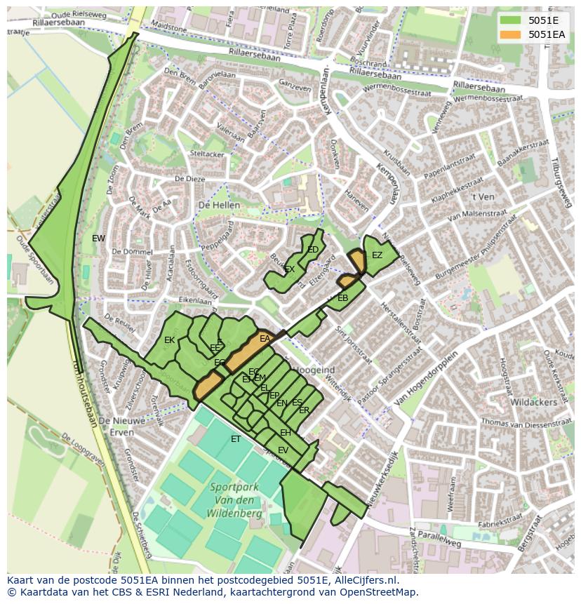Afbeelding van het postcodegebied 5051 EA op de kaart.