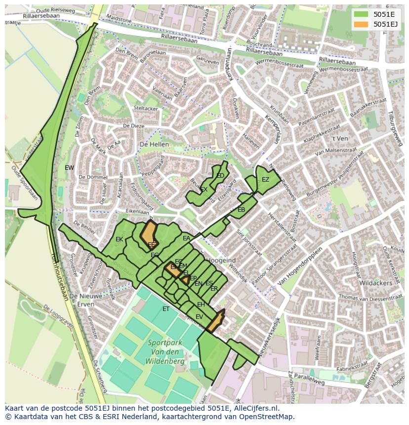 Afbeelding van het postcodegebied 5051 EJ op de kaart.