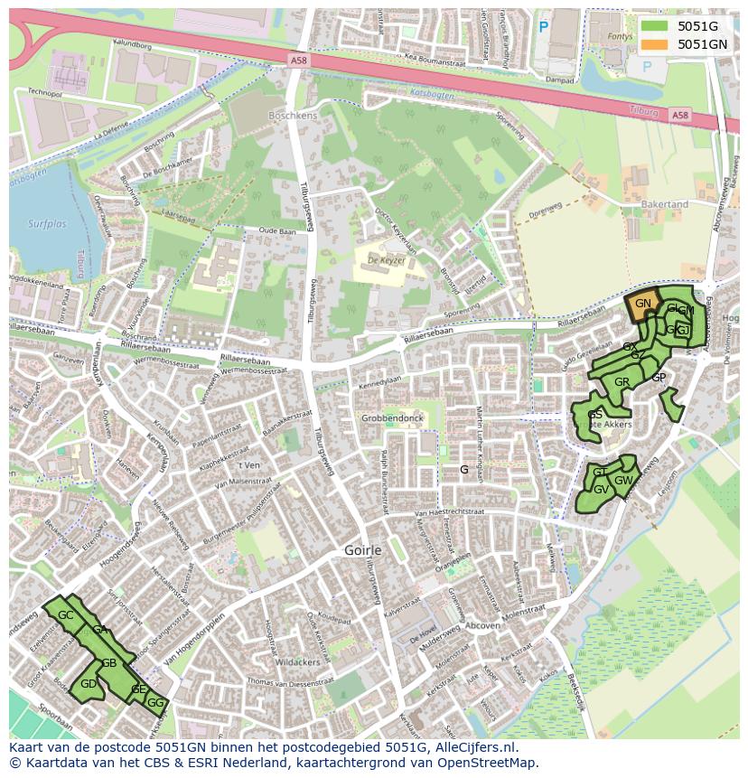 Afbeelding van het postcodegebied 5051 GN op de kaart.