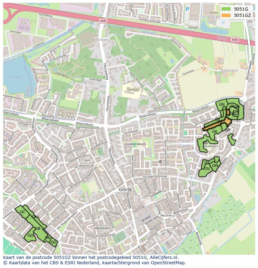 Afbeelding van het postcodegebied 5051 GZ op de kaart.